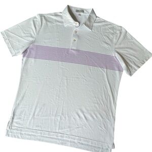 Peter Millar White Golf Polo Shirt with Lavender Stripe, M